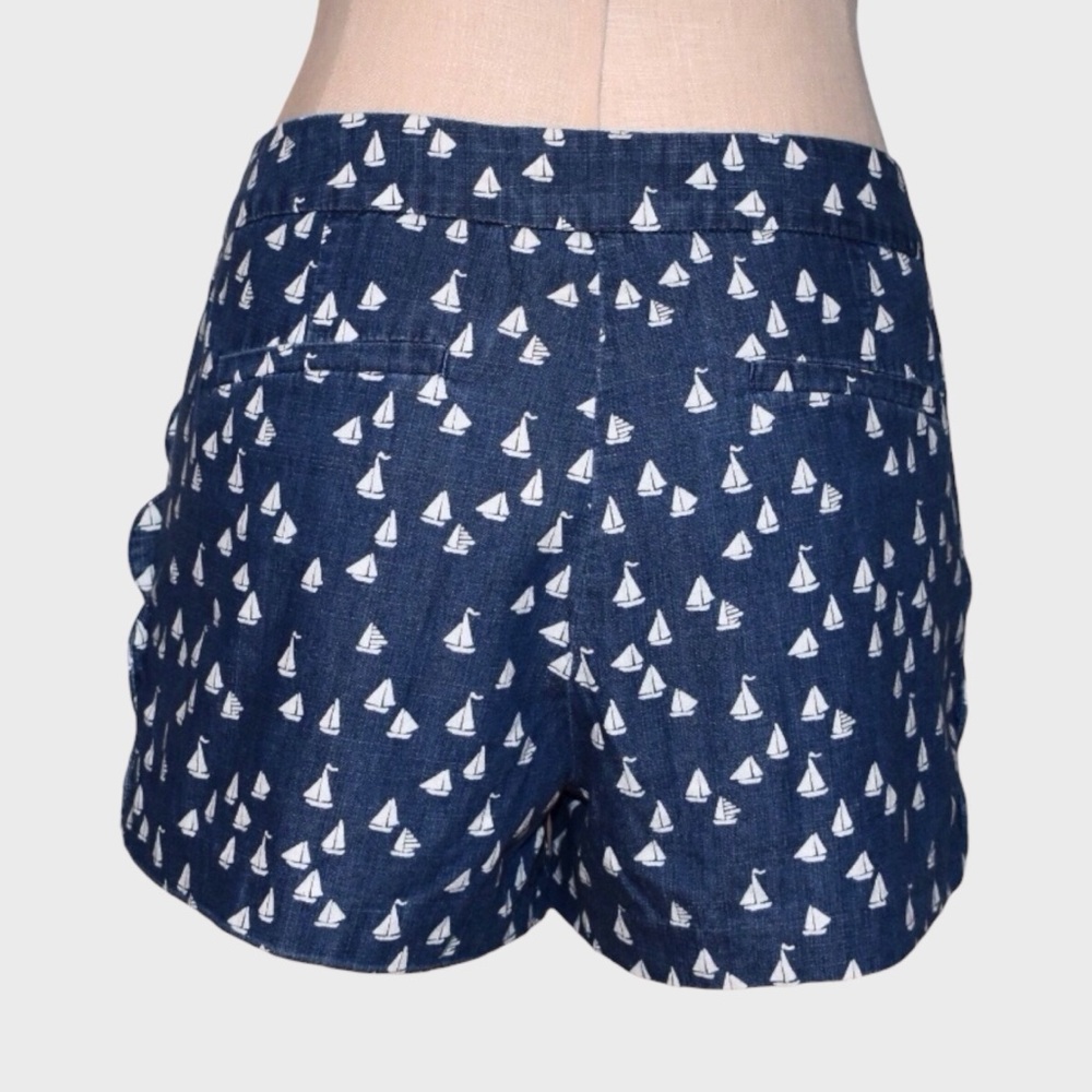 J Crew Chambray Sailboat Print Scallop Pocket Shorts - Picture 3 of 5